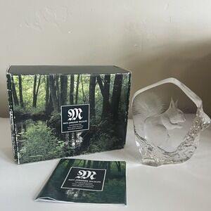 Mats Jonasson Lead Crystal Squirrel Paperweight Signed Reverse Etch Sweden